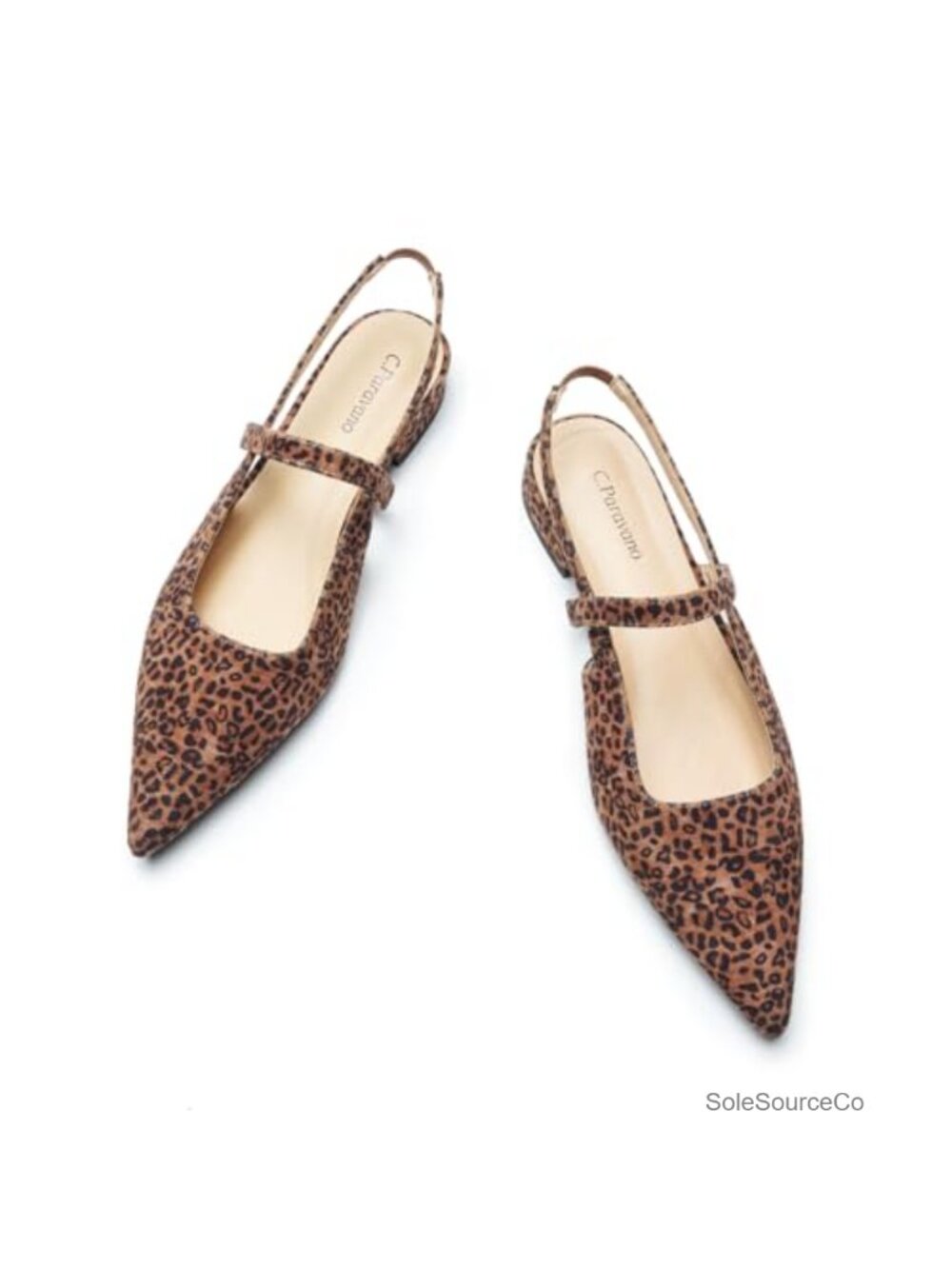 Women's Leather Pointed Toe Slingback Flats Block Heel Dressy Sandals